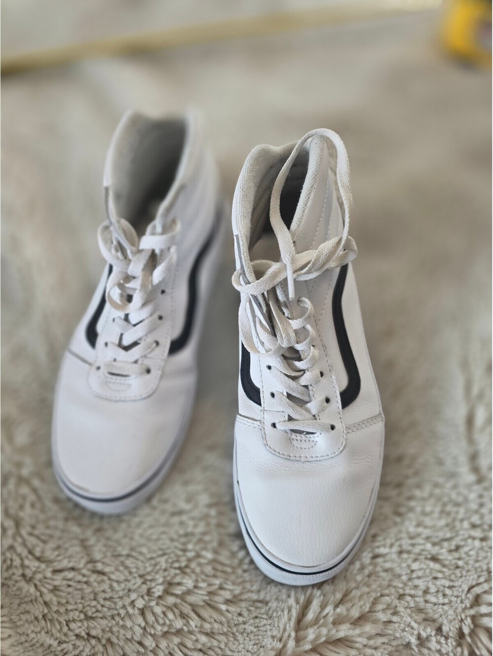 Vans Youth Size 6 White High Top Sneakers Black Sidestripe